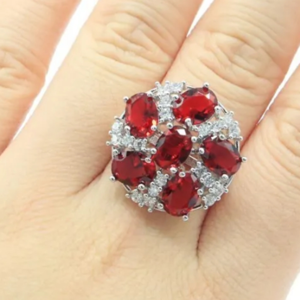 New simulated Ruby cz sterling silver ring